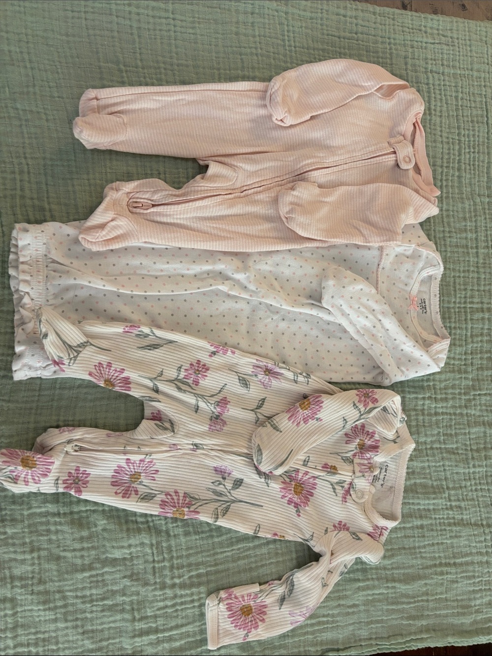 Carter's Pink, White & Floral Footed Pajama 3-Pack